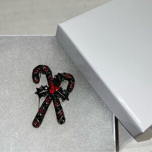 Festive Candy Cane Brooch - Black and Red